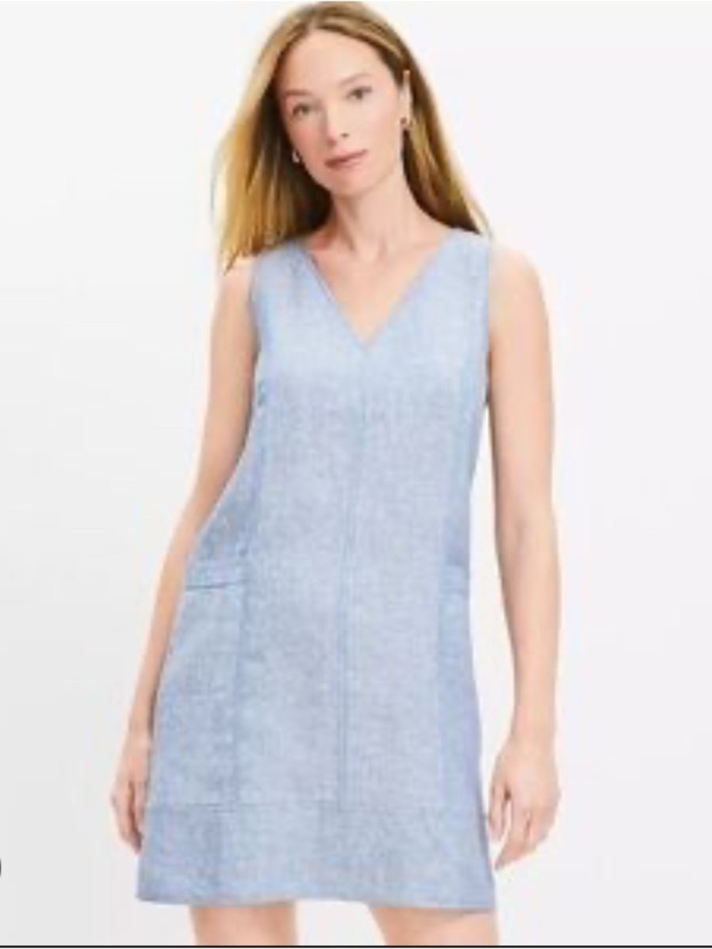 LOFT 100% Linen Sleeveless V-Neck Chambray Mini Dress in Light Blue 8 M